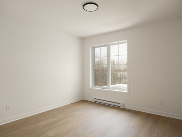 Appartement 2 chambres lumineux avec grande fenêtre offrant une vue dégagée, idéal pour la gestion immobilière et la location.