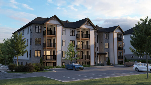 Résidence moderne de 3 chambres à Brownsburg-Chatham, offrant un design contemporain, balcons privés et stationnement inclus, idéal pour familles recherchant confort et proximité.