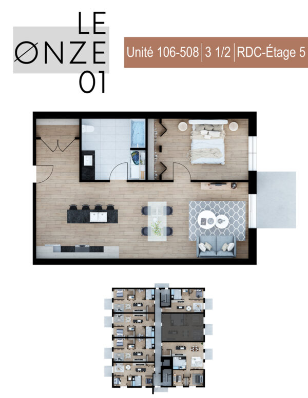 Appartement 1 chambre lumineux à Deux-Montagnes, idéal pour un séjour confortable en juillet, avec espace moderne et bien agencé.