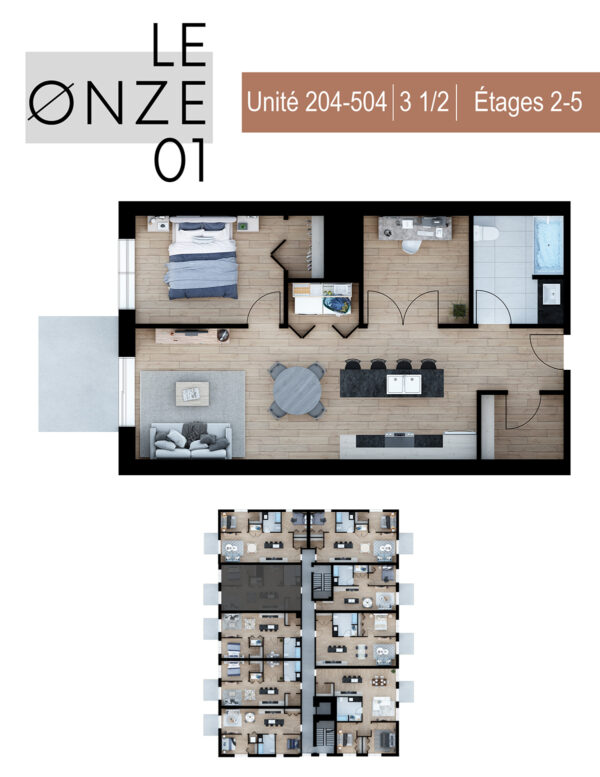 Confortable appartement d'une chambre à Deux-Montagnes, avec salon, cuisine moderne et salle de bain, idéal pour vivre ou investir dans un secteur en croissance.