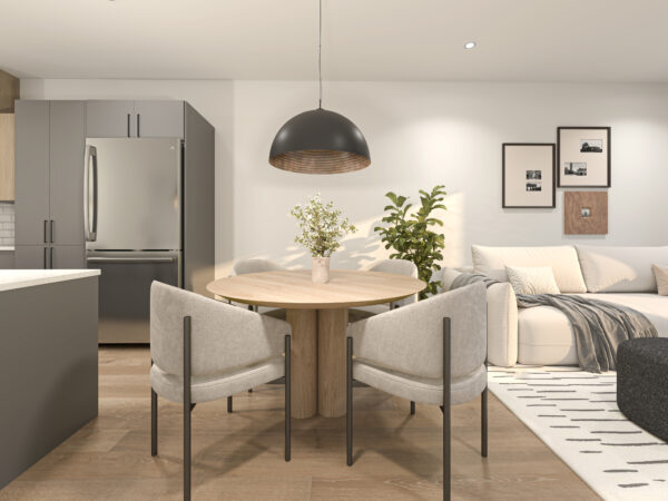 Appartement 1 chambre lumineux à Deux-Montagnes, idéal pour un séjour confortable en juillet. Cuisine moderne, espace salon accueillant, décoration élégante et ambiance chaleureuse.