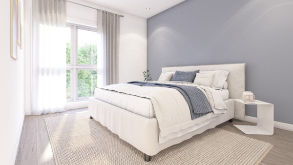 Chambre lumineuse dans un appartement 2 chambres à louer à Laval, avec grande fenêtre, décoration moderne et ambiance chaleureuse, idéal pour un logement confortable.