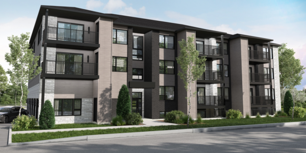 Balcon d'appartement moderne avec vue sur la nature à Lachute.