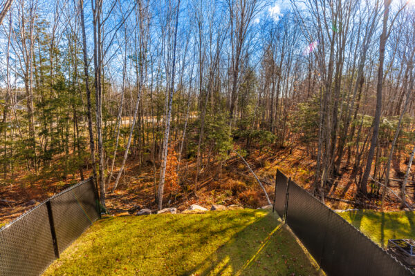 Balcon avec vue sur la forêt en arrière-plan, espace extérieur privé pour la location.