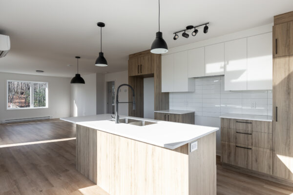 Appartement 2 chambres moderne avec cuisine ouverte et îlot central. Lumineux et spacieux, idéal pour famille ou couple cherchant confort et style.