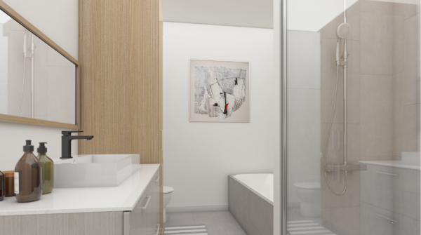 Appartement 2 chambres à Sainte-Agathe-des-Monts, idéal pour la gestion immobilière, avec salle de bain moderne et espace lumineux, parfait pour location ou résidence principale.