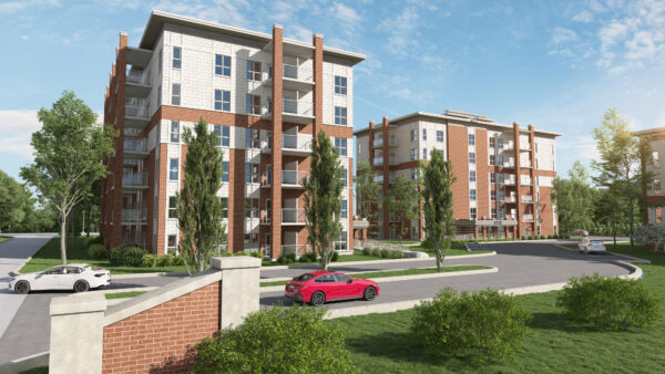 Balcon avec vue sur la ville, résidence neuve à Laval, idéal pour étudiants ou jeunes professionnels.